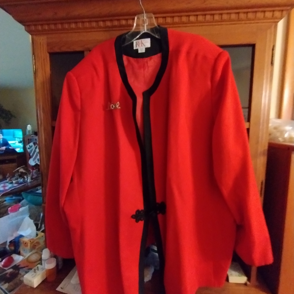 Ladies plus size blazer. Red with black trim. One toggle button. R AND K origina